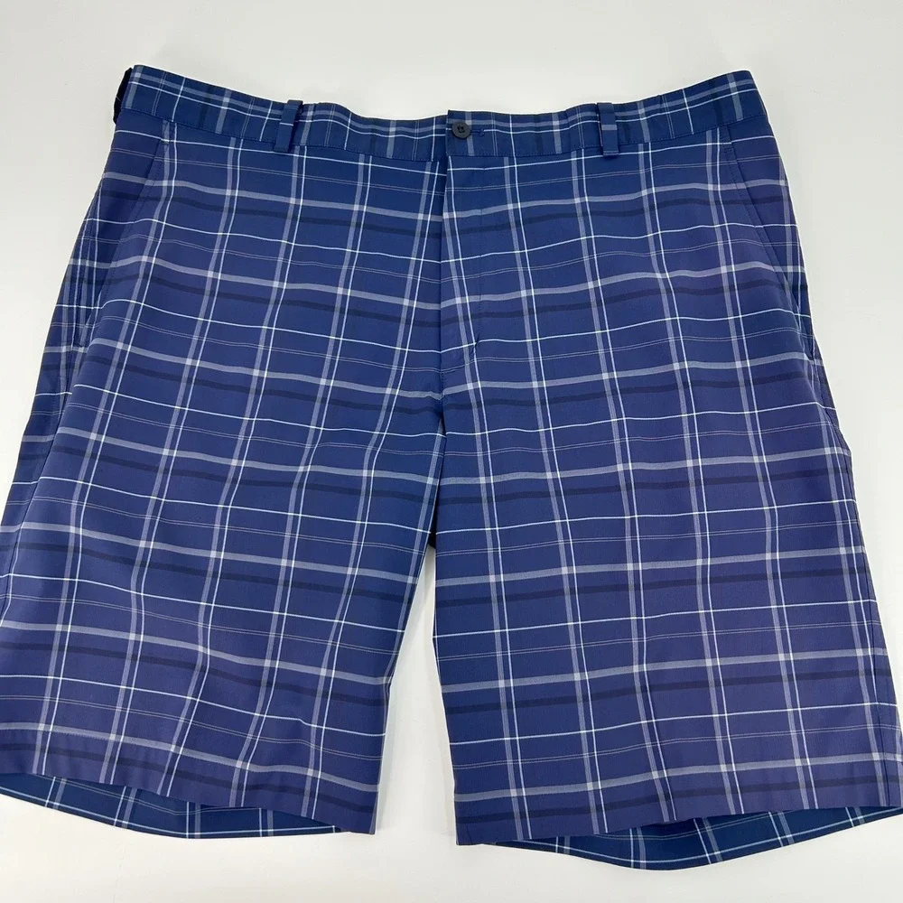 Nike Golf Mens Blue Plaid Flat Front Performance Shorts Size 40